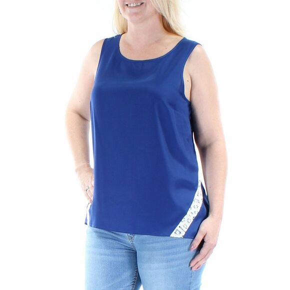 KENSIE Tops - KENSIE Womens Blue Sheer Lace W/o Cami Sleeveless Jewel Neck Tank Top Size: S